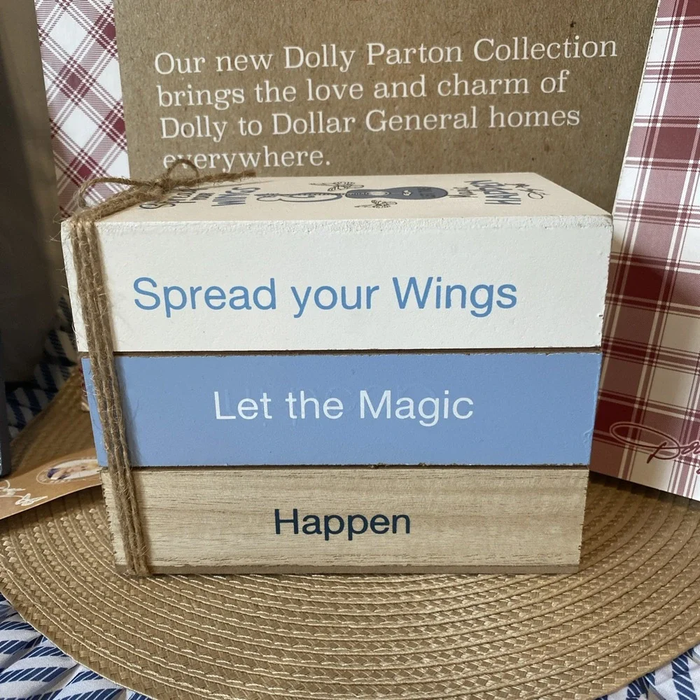 Dolly‎ Parton Magic Happen MDF Book Set Decorative Wood Stack Blue White